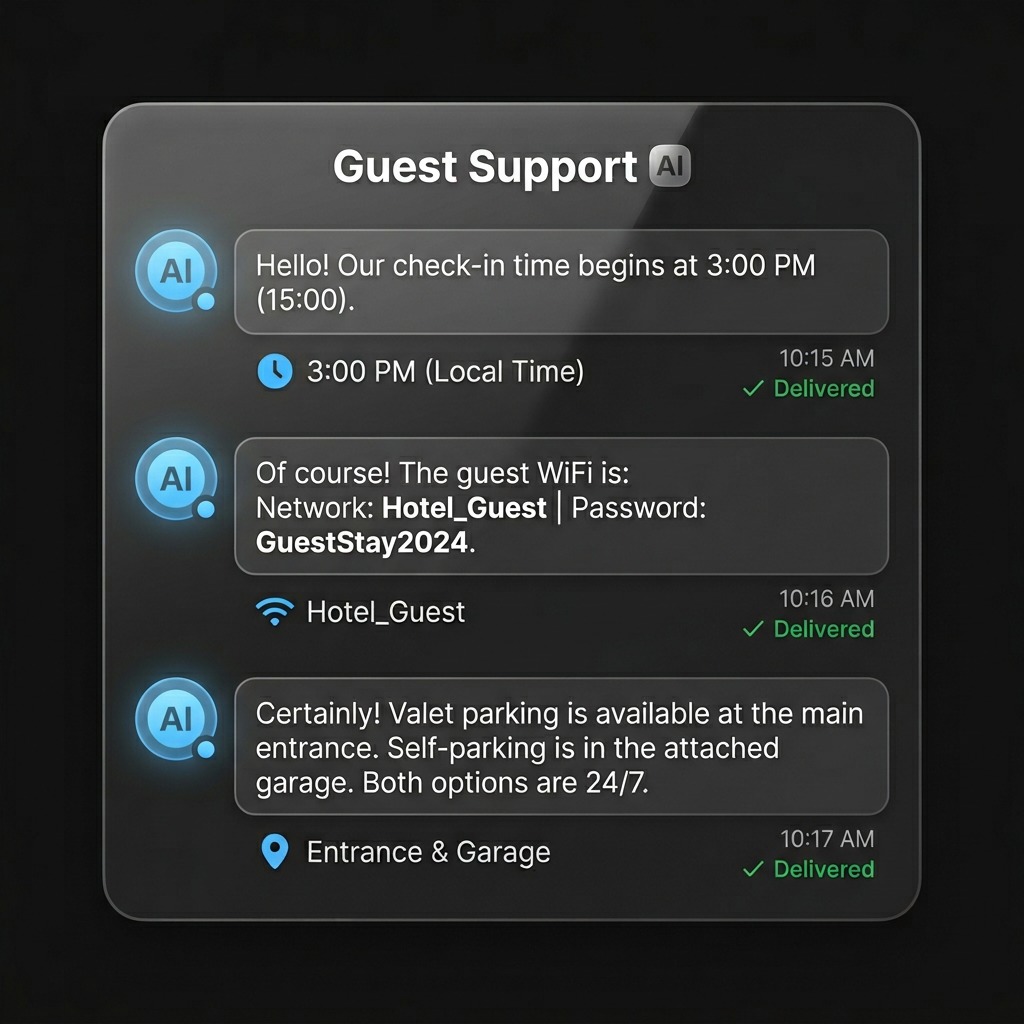 AI guest communication for serviced apartments: automated chat widget with answers on check-in, Wi-Fi and parking