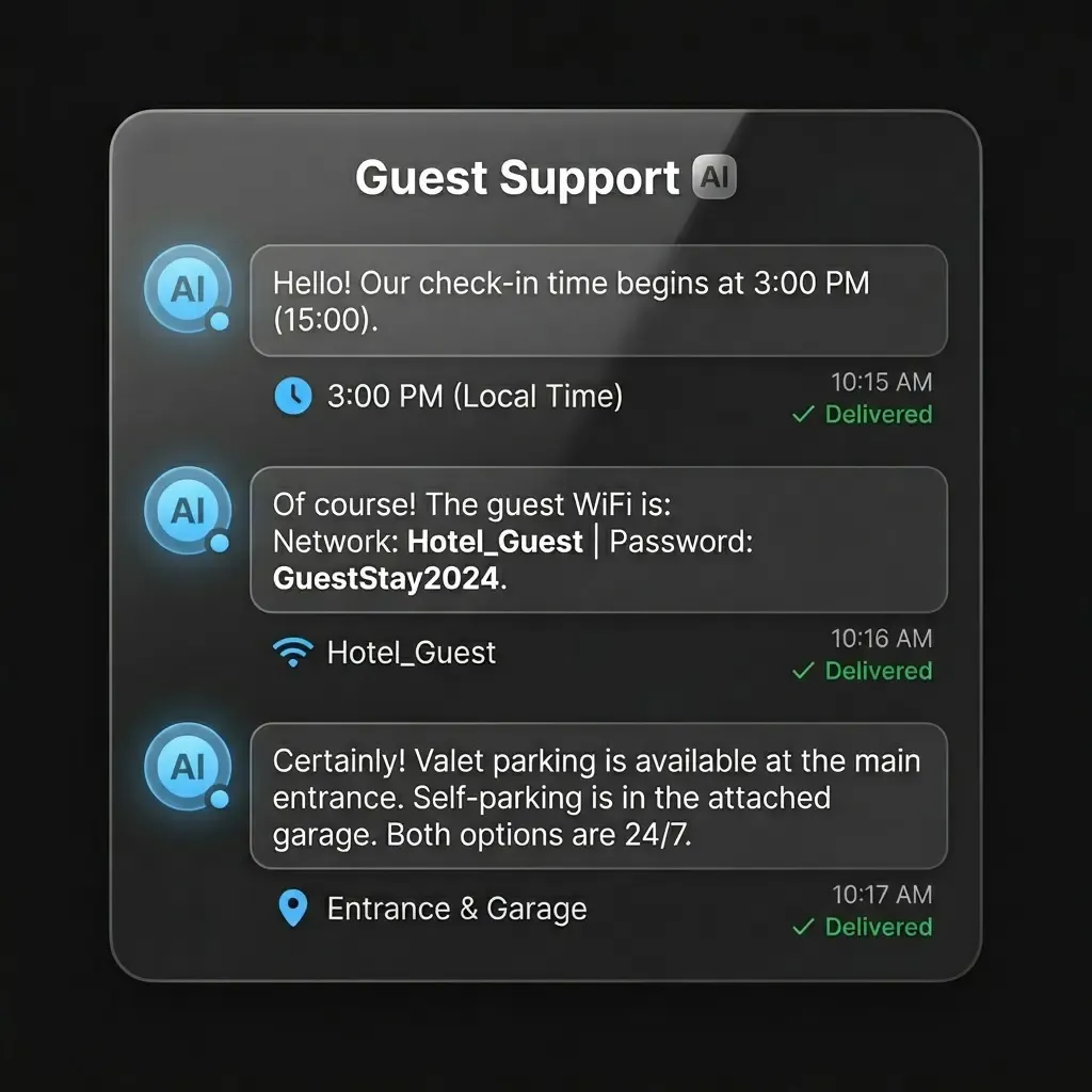 KI-Gästekommunikation Serviced Apartments: automatisiertes Chat-Widget mit Antworten zu Check-in, WLAN und Parken