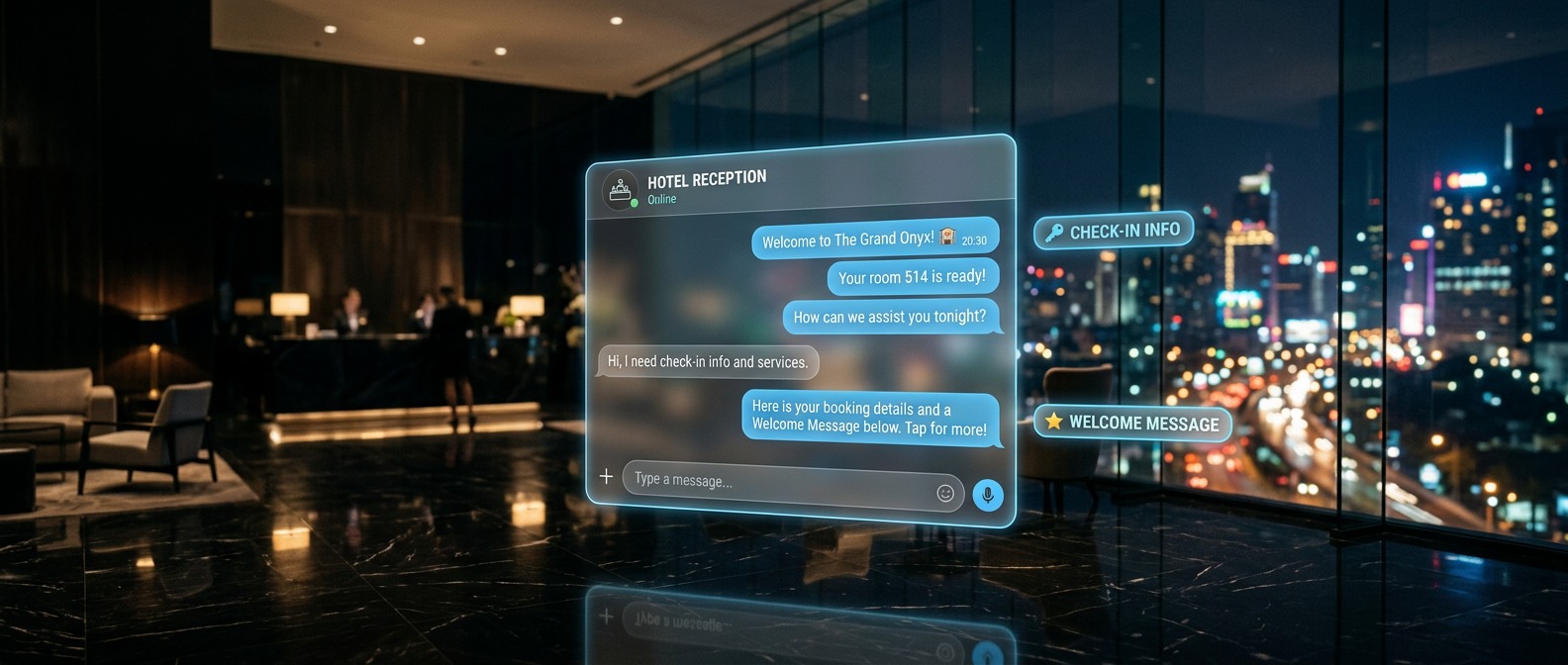 AlkunMedia - KI-Gästekommunikation Hotel automatisieren: Automatisierter WhatsApp-Workflow in der Hotellobby