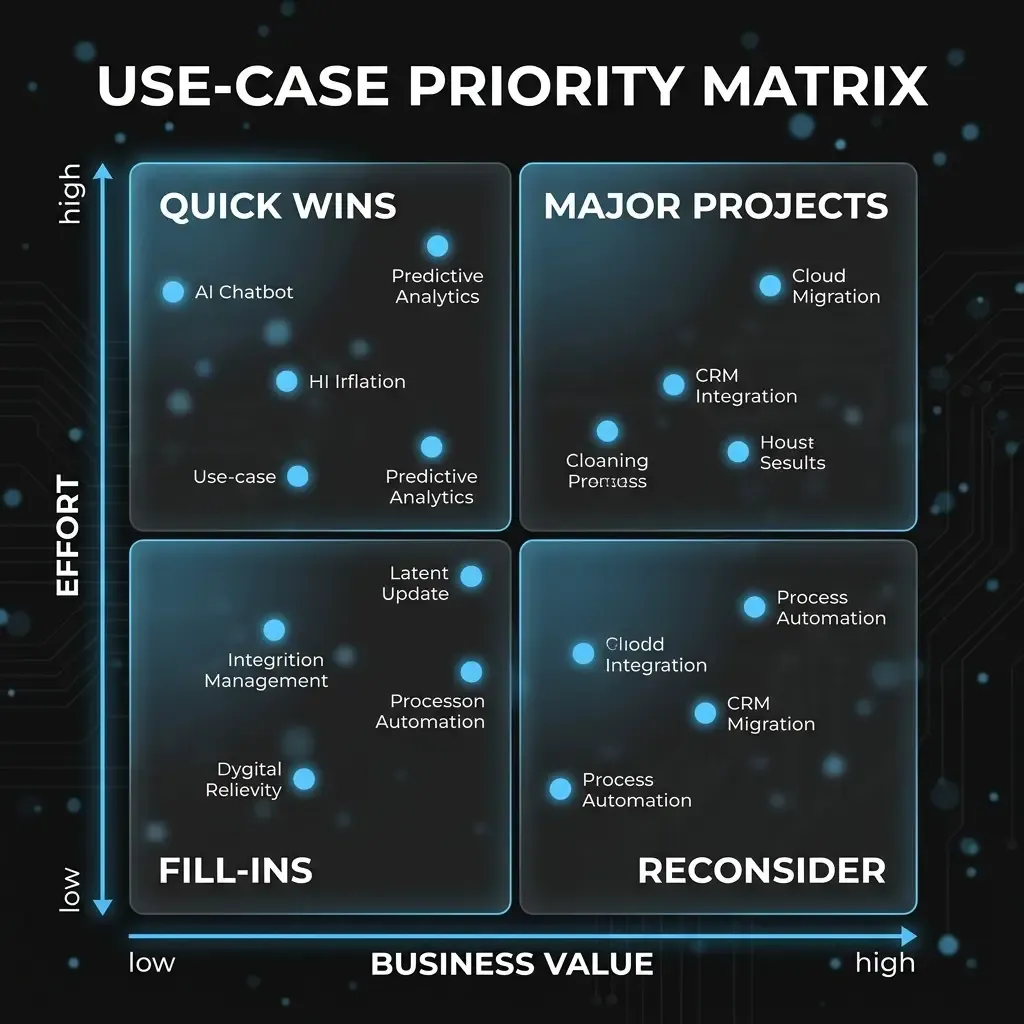 AlkunMedia - KI Use-Case-Priorisierung: 2×2-Bewertungsmatrix mit Quick Wins und strategischen Projekten